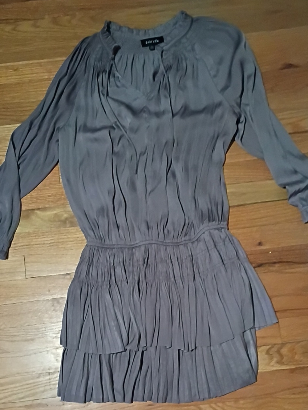 Fab'rik Mauve Pleated Long-Sleeve Tunic Mini Dress Size Large